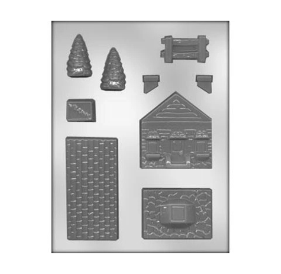 Stone Cottage Chocolate Mold with Fence & Trees | www.sprinklebeesweet.com