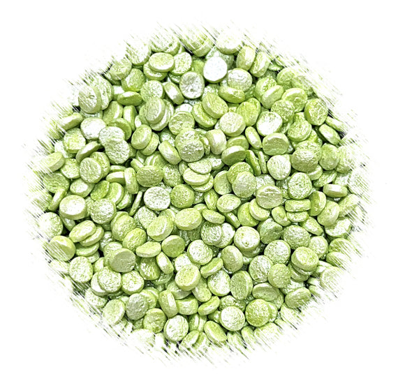 Sprinkle-It® Shimmer Confetti Dot Sprinkles: Palest Green 4mm | www.sprinklebeesweet.com