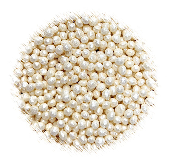 Sprinkle-It® Tiny Chocolate Crispy Peals: Shimmer White | www.sprinklebeesweet.com