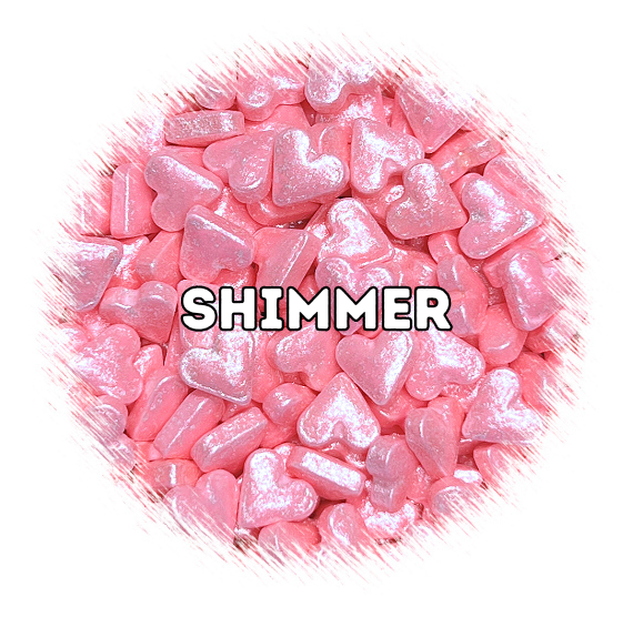 Bulk Valentine's Day Candy Sprinkles: Shimmer Pink Hearts | www.sprinklebeesweet.com