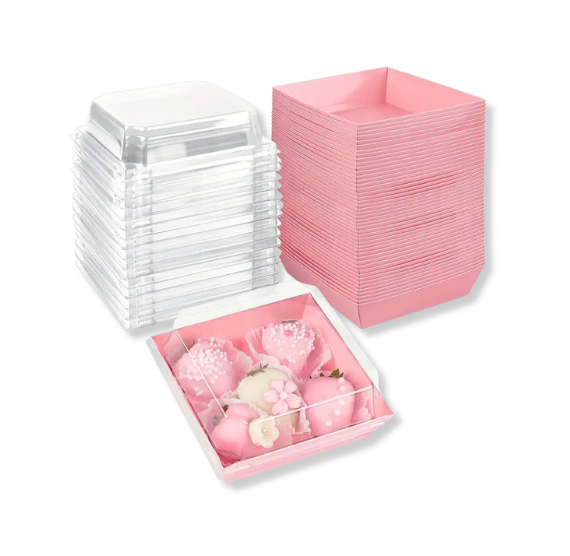 Pink Dessert Boxes with Clear Lids: 4" | www.sprinklebeesweet.com