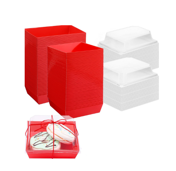 Red Dessert Boxes with Clear Lids: 4" | www.sprinklebeesweet.com