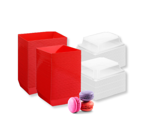 Red Dessert Boxes with Clear Lids: 4" | www.sprinklebeesweet.com