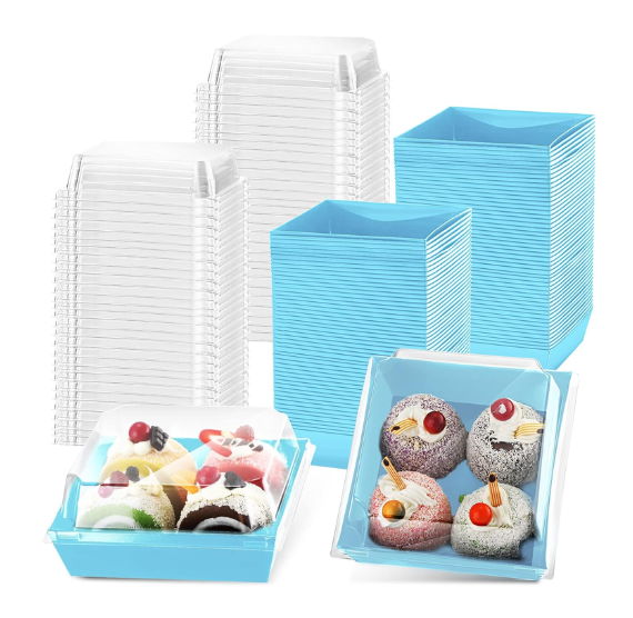 Blue Dessert Boxes with Clear Lids: 5" | www.sprinklebeesweet.com