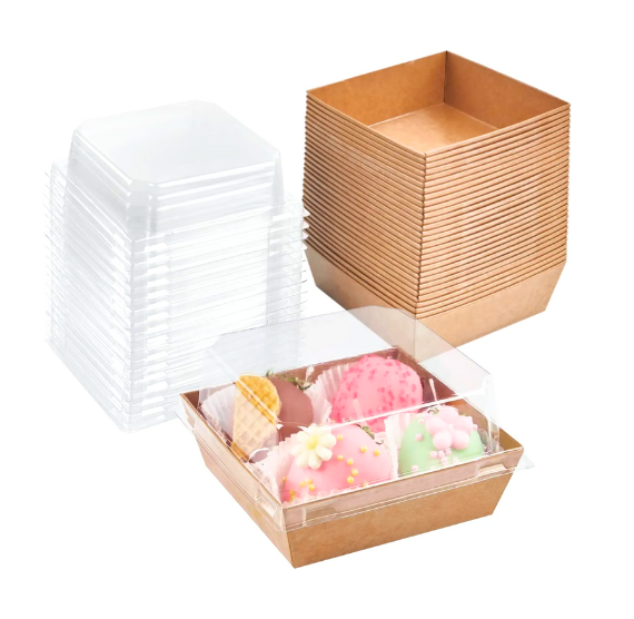 Brown Dessert Boxes with Clear Lids: 5" | www.sprinklebeesweet.com
