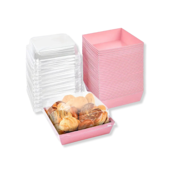 Pink Dessert Boxes with Clear Lids: 4" | www.sprinklebeesweet.com