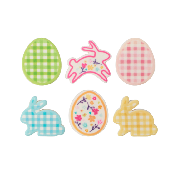 Easter Edible Icing Decorations: Pastel Gingham 36 Count | www.sprinklebeesweet.com