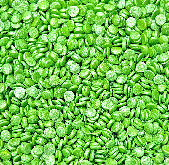 Sprinkle-It® Shimmer Confetti Dot Sprinkles: Grass Green 4mm | www.sprinklebeesweet.com
