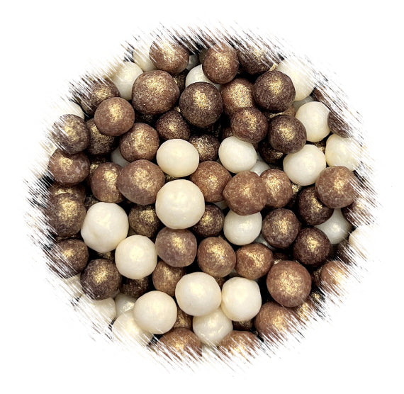 Sprinkle-It® 6mm Trio Chocolate Crispy Pearls: Gilded Gold | www.sprinklebeesweet.com