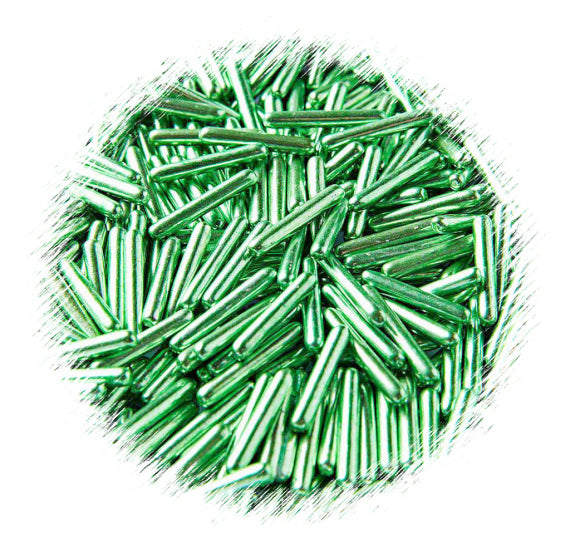 Metallic Green Rod Dragees | www.sprinklebeesweet.com