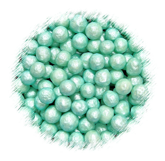 Sprinkle-It® 6mm Chocolate Crispy Pearls: Shimmer Light Aqua | www.sprinklebeesweet.com