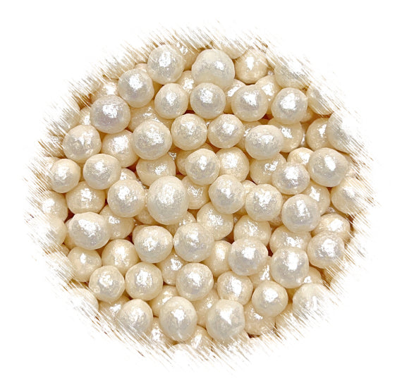 Sprinkle-It® 6mm Chocolate Crispy Pearls: Shimmer White | www.sprinklebeesweet.com