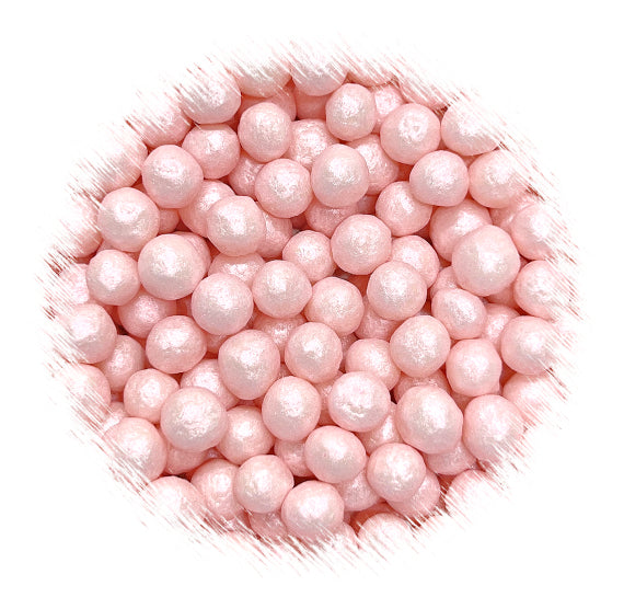 Sprinkle-It® 6mm Chocolate Crispy Pearls: Shimmer Baby Pink | www.sprinklebeesweet.com