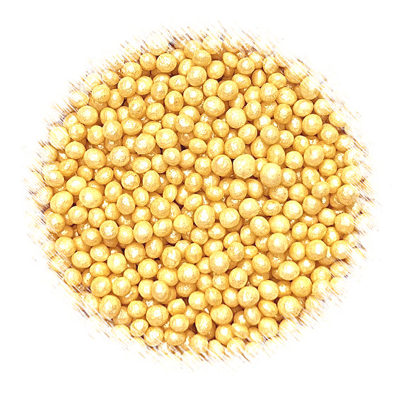Sprinkle-It® Tiny Chocolate Crispy Pearls: Shimmer Soft Gold | www.sprinklebeesweet.com