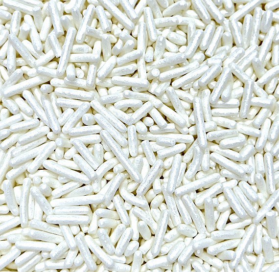 Shimmer White Jimmies | www.sprinklebeesweet.com