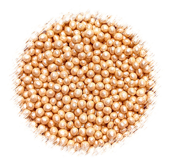 Sprinkle-It® Tiny White Chocolate Crispies: Shimmer Peach | www.sprinklebeesweet.com