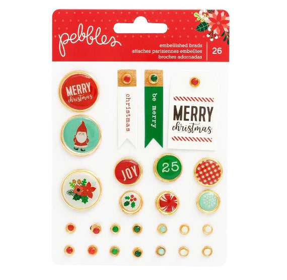 Pebbles Christmas Brads: Cozy & Bright | www.sprinklebeesweet.com