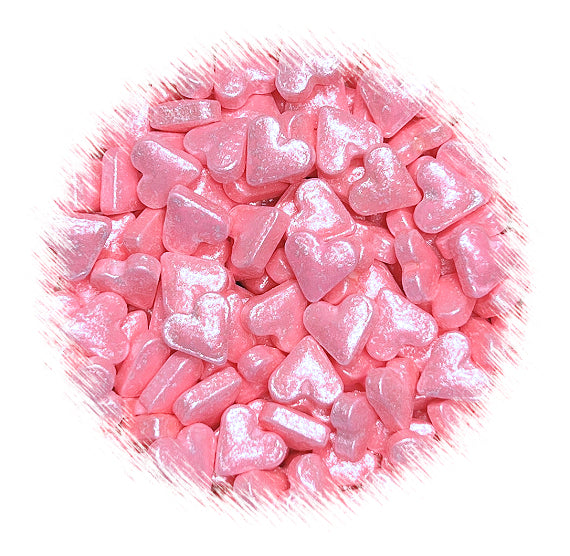 Bulk Valentine's Day Candy Sprinkles: Shimmer Pink Hearts | www.sprinklebeesweet.com
