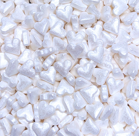 Shimmer White Heart Candy Sprinkles | www.sprinklebeesweet.com