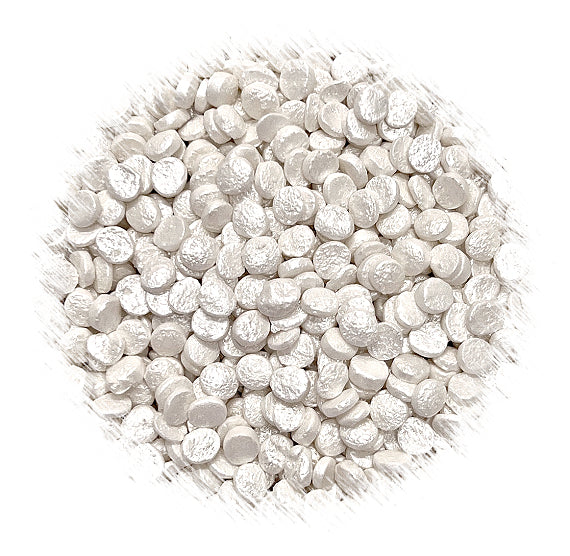 Sprinkle-It® Shimmer Confetti Dot Sprinkles: White 4mm | www.sprinklebeesweet.com