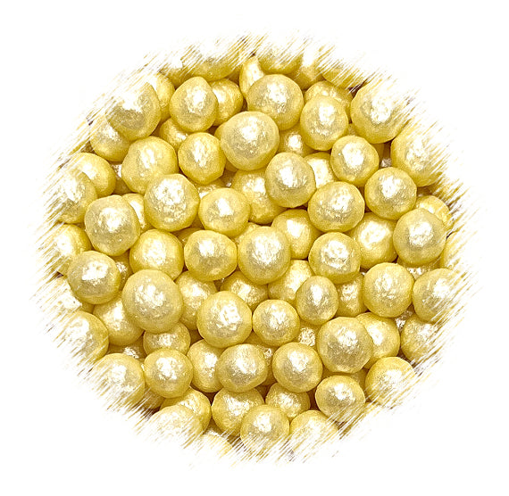 Sprinkle-It® 6mm Chocolate Crispy Pearls: Shimmer Yellow | www.sprinklebeesweet.com