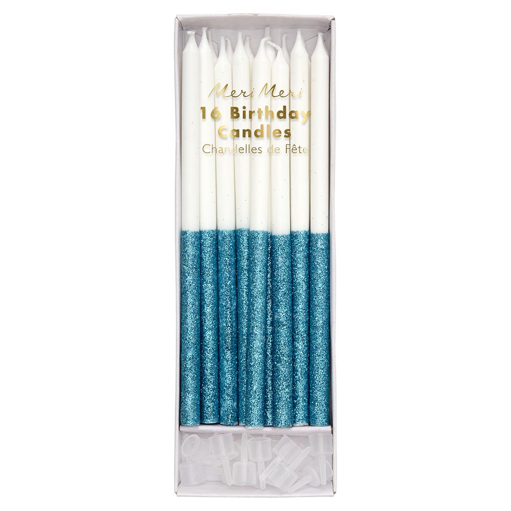 Glitter Dipped Blue Candles: 5.5" | www.sprinklebeesweet.com