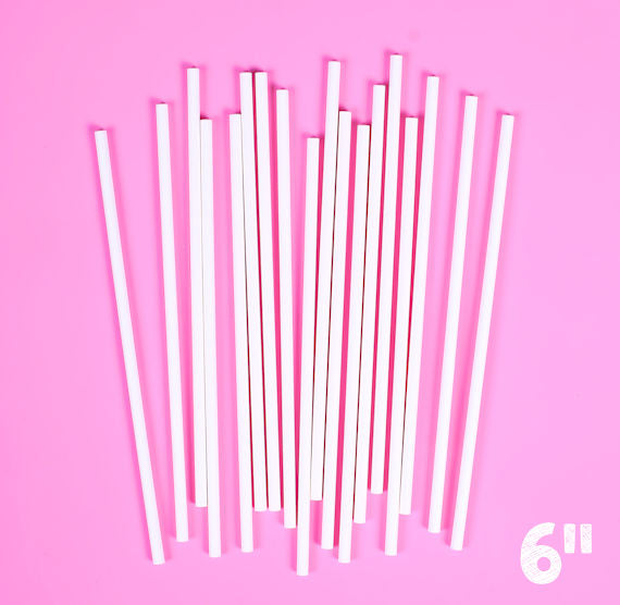 White Paper Lollipop Sticks: 6" - 500 COUNT | www.sprinklebeesweet.com