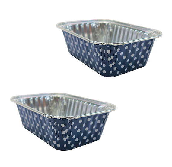 Mini Foil Loaf Pans with Lids: Polka Dot Navy | www.sprinklebeesweet.com