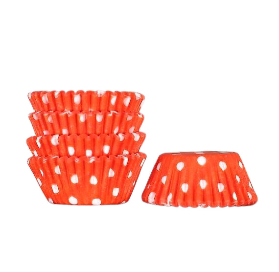 Bulk Mini Orange Cupcake Liners: Polka Dot | www.sprinklebeesweet.com