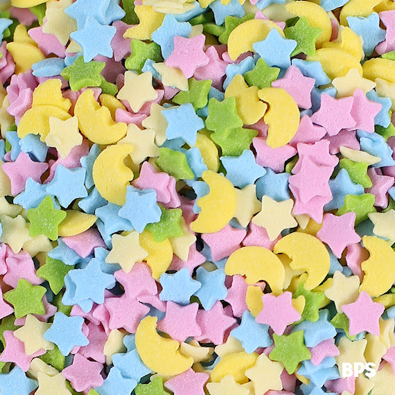 Crescent Moon and Stars Sprinkles | www.sprinklebeesweet.com