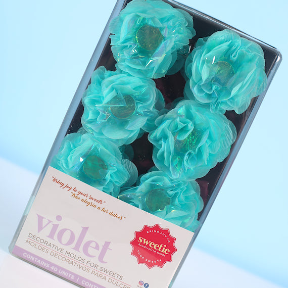 Violet Flower Candy Cups: Pearly Aqua | www.sprinklebeesweet.com