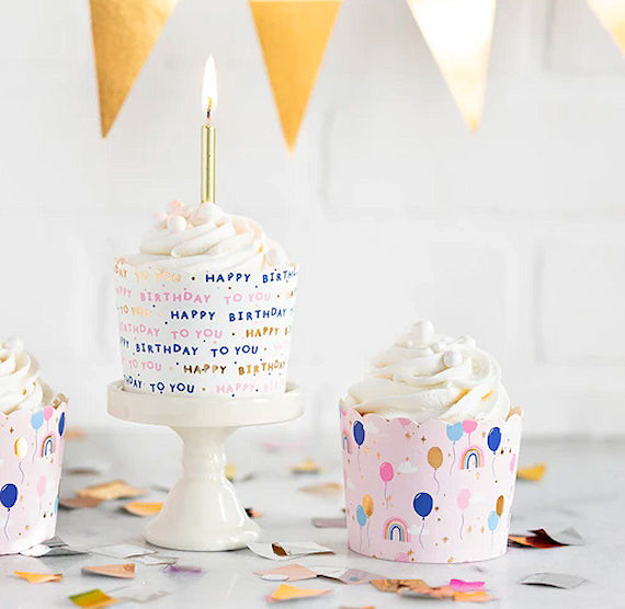 Happy Birthday Baking Cups: Balloons + Rainbows | www.sprinklebeesweet.com
