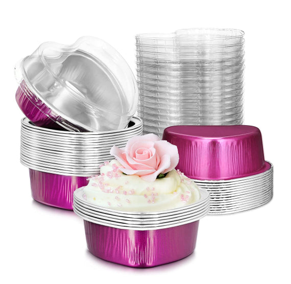 Foil Heart Shaped Snack Cake Pans with Lids: Berry Pink | www.sprinklebeesweet.com