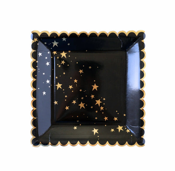 Scallop Edge Black Plates with Gold Foil Stars | www.sprinklebeesweet.com