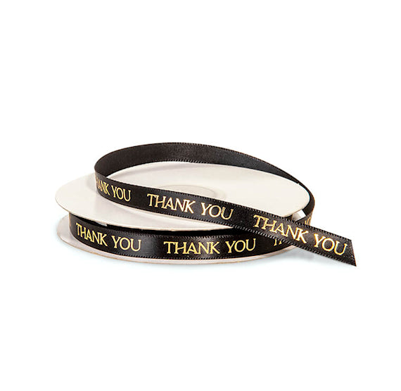 Thank You Ribbon: 3/8" Black with Gold | www.sprinklebeesweet.com