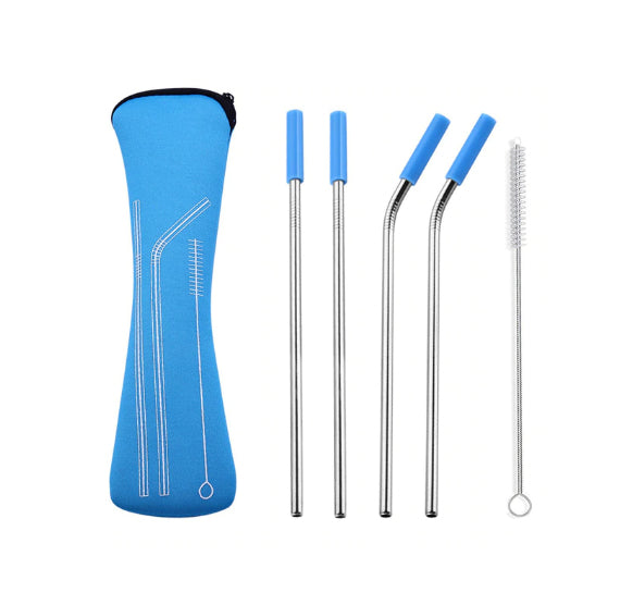 Reusable Stainless Steel Straw Set: Blue | www.sprinklebeesweet.com