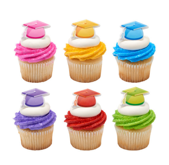 Bright Graduation Caps Cupcake Topper Rings | www.sprinklebeesweet.com
