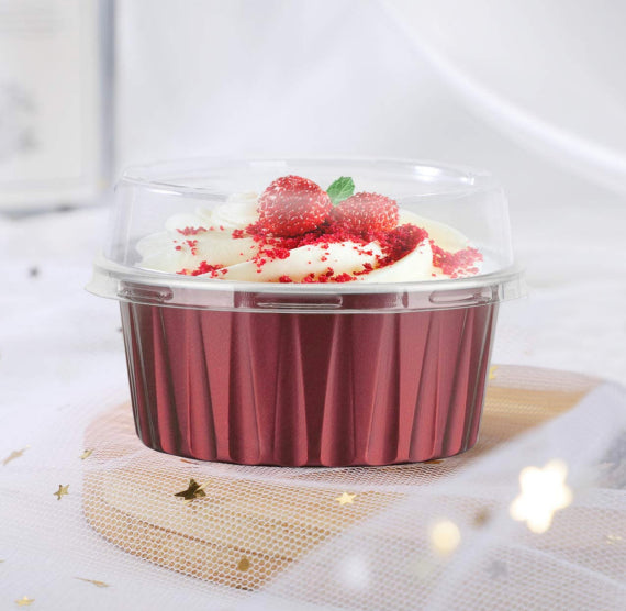 Foil Cupcake Cups with Lids: Burgundy | www.sprinklebeesweet.com