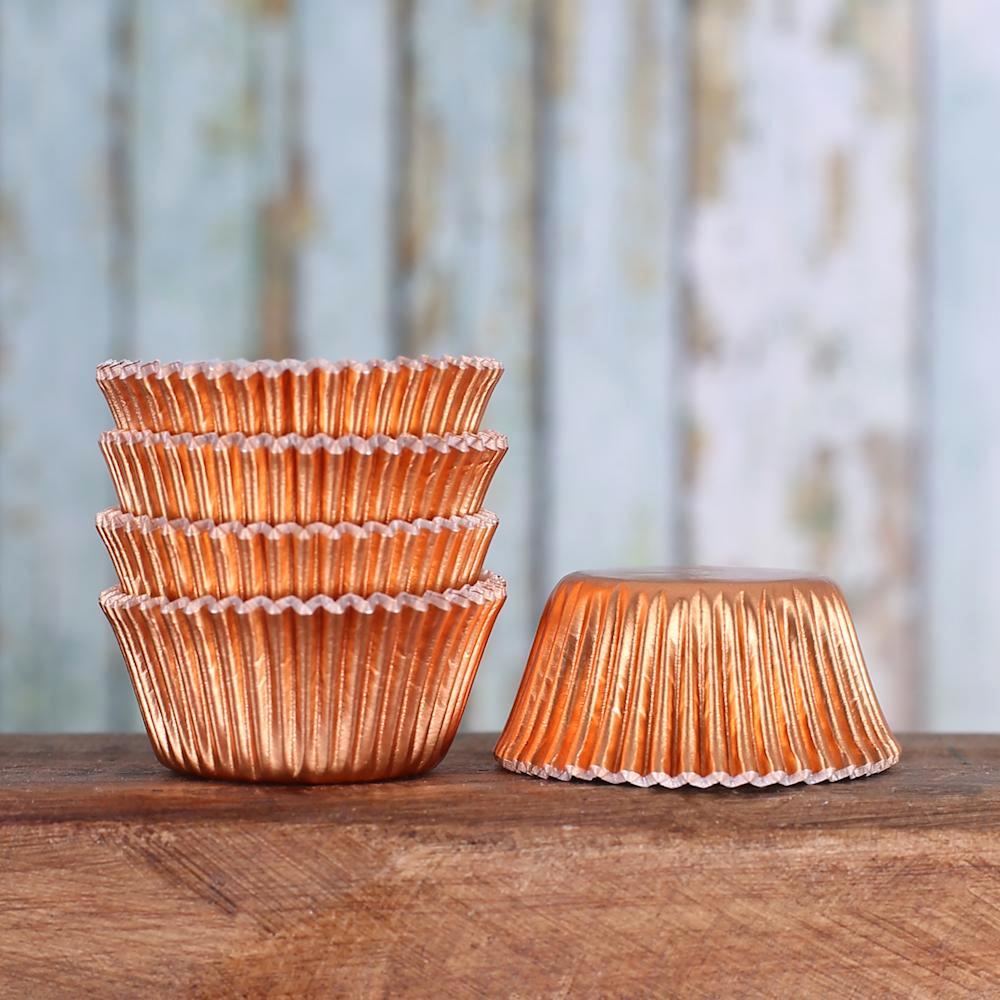 Bulk Mini Cupcake Liners: Copper Foil | www.sprinklebeesweet.com