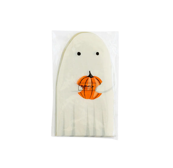 Ghost Shaped Napkins with Pumpkins | www.sprinklebeesweet.com