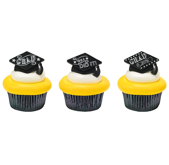 Graduation Cap Cupcake Topper Rings: Chalkboard Style | www.sprinklebeesweet.com