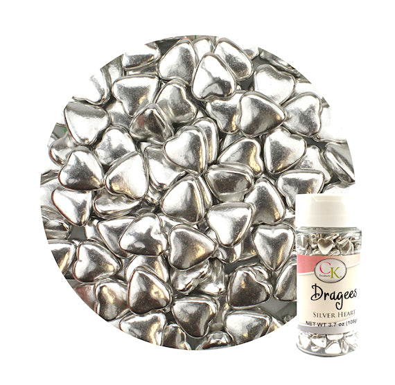 Shop Heart Silver Dragees: Metallic Silver Heart Cake Decorations ...