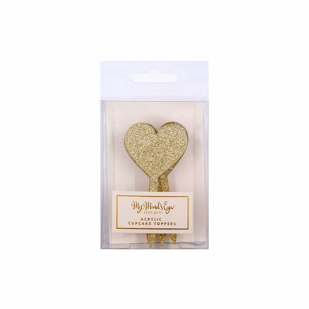 Glitter Gold Heart Cupcake Picks | www.sprinklebeesweet.com