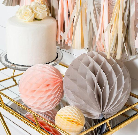 Champagne Pink Honeycomb Balls | www.sprinklebeesweet.com