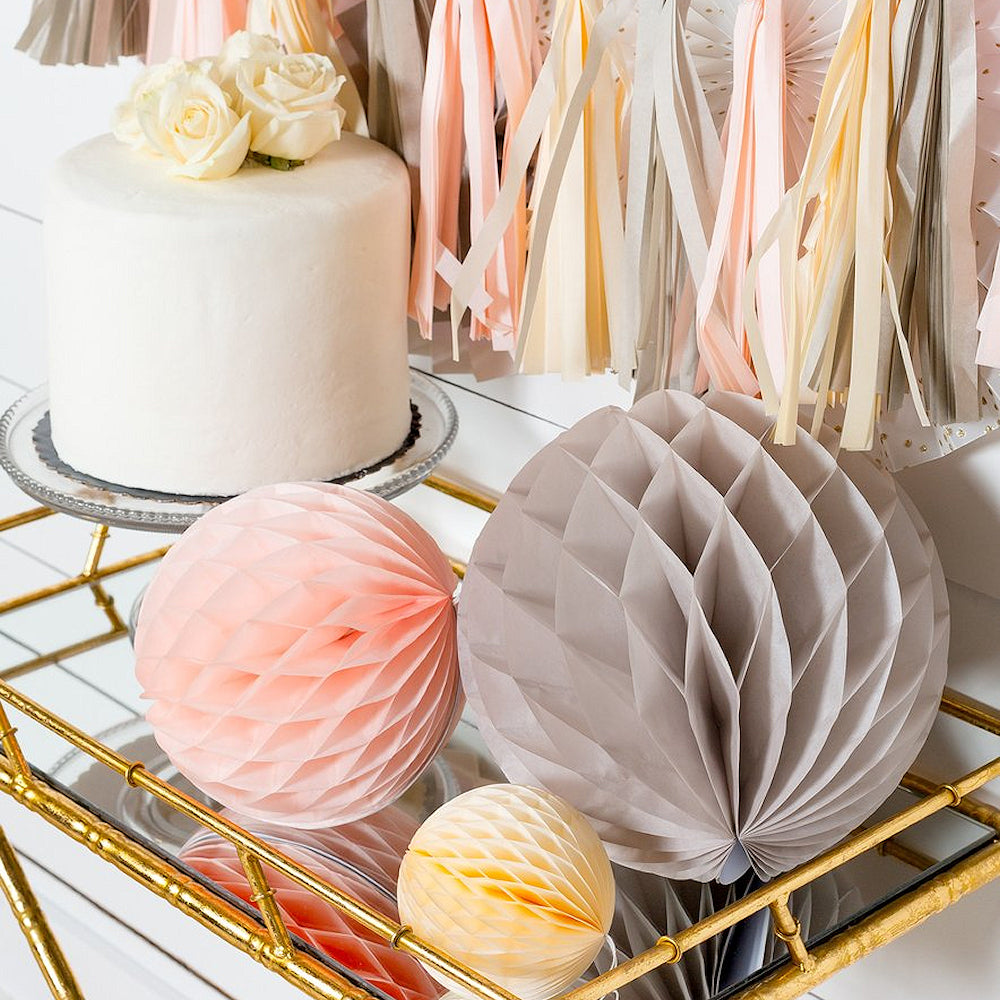 Champagne Pink Honeycomb Balls | www.sprinklebeesweet.com