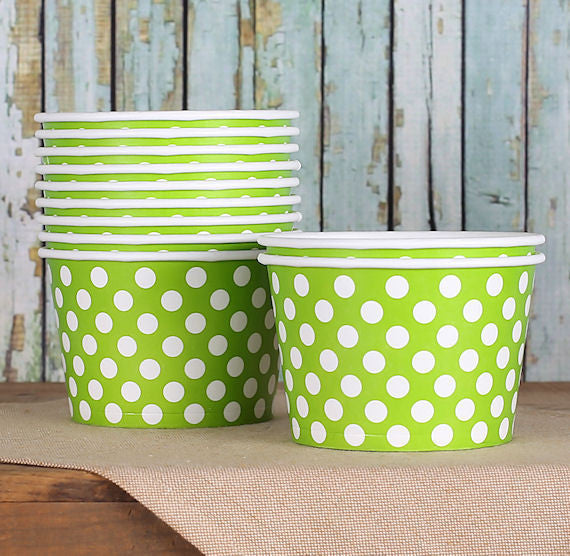 Large Lime Green Ice Cream Cups: Polka Dot | www.sprinklebeesweet.com