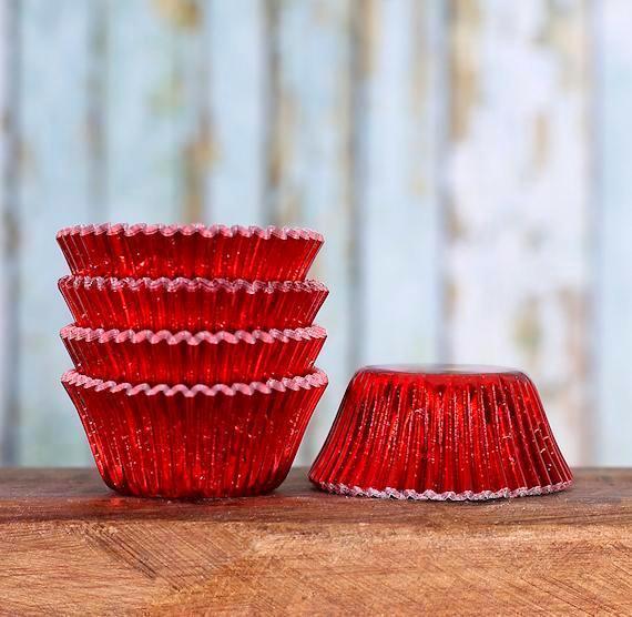 Bulk Mini Cupcake Liners: Red Foil | www.sprinklebeesweet.com