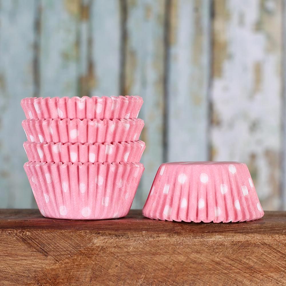 Bulk Mini Light Pink Cupcake Liners: Polka Dot | www.sprinklebeesweet.com