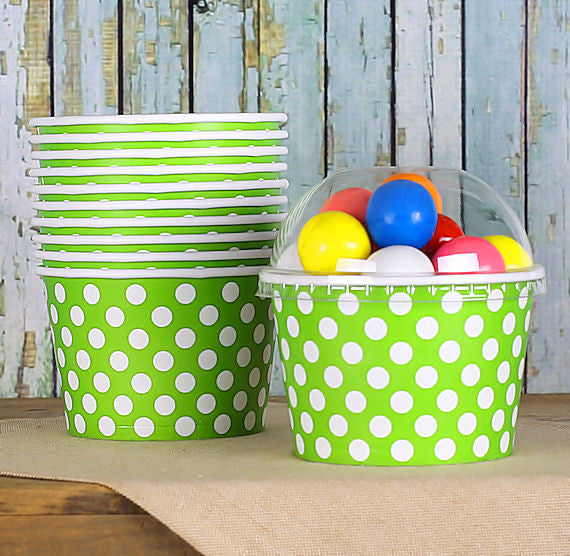 Large Lime Green Ice Cream Cups: Polka Dot | www.sprinklebeesweet.com