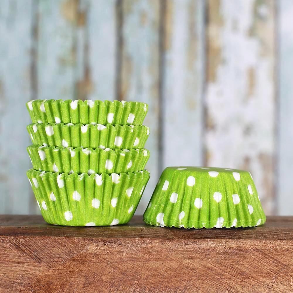 Bulk Mini Lime Cupcake Liners: Polka Dot | www.sprinklebeesweet.com